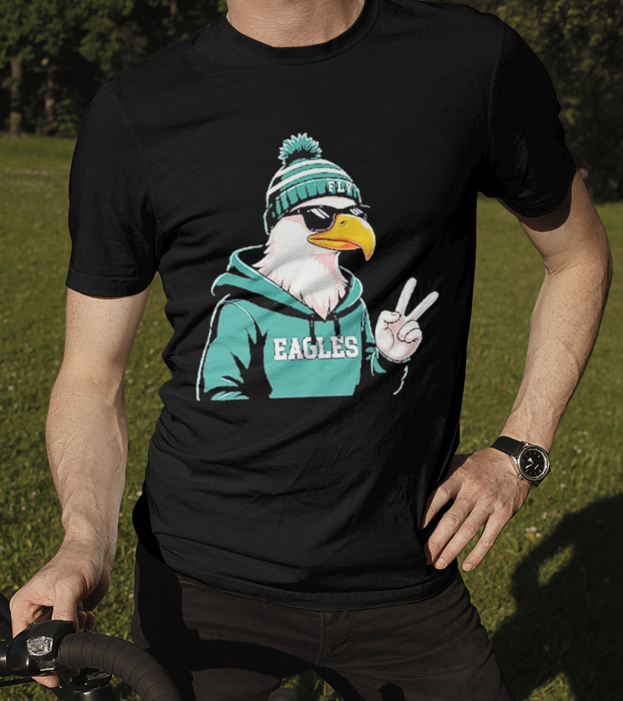 Fly Eagles Beanie Sunglasses Peace Sign T-Shirt