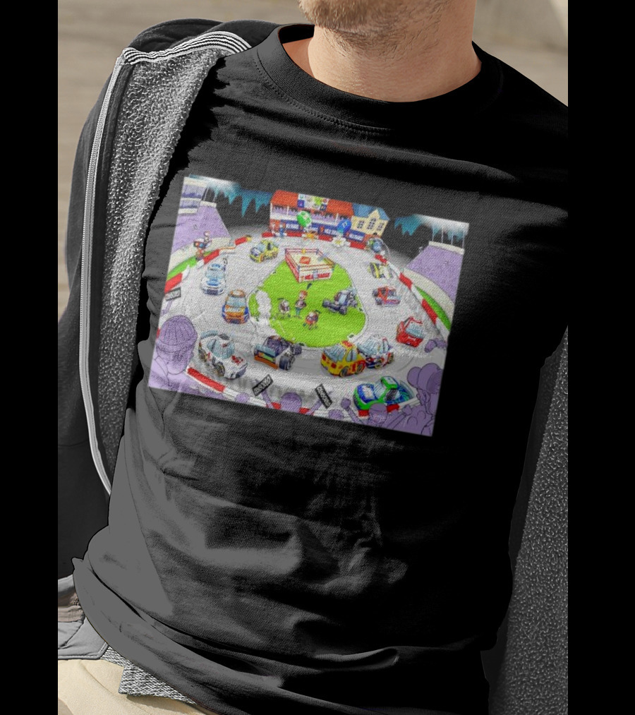 The Clash At Bowman Gray Stadium NASCAR Racing Daytona 500 Cartoon Track Scene T-Shirt