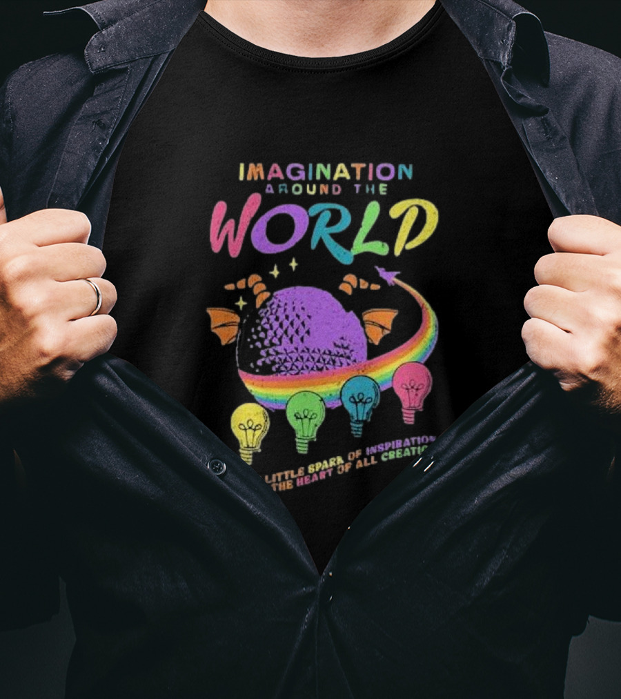 Imagination Around The World Featuring Spaceship Earth And Colorful Light Bulbs T-Shirt