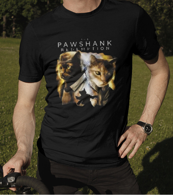 Pawshank Redemption Cat Movie Parody With Lightning And Cats In Prison Uniforms T-Shirt