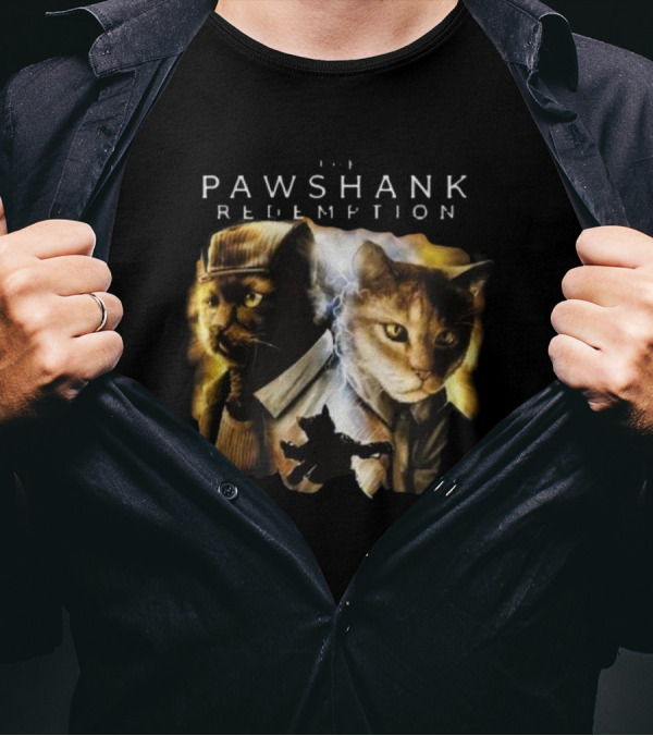 Pawshank Redemption Cat Movie Parody With Lightning And Cats In Prison Uniforms T-Shirt