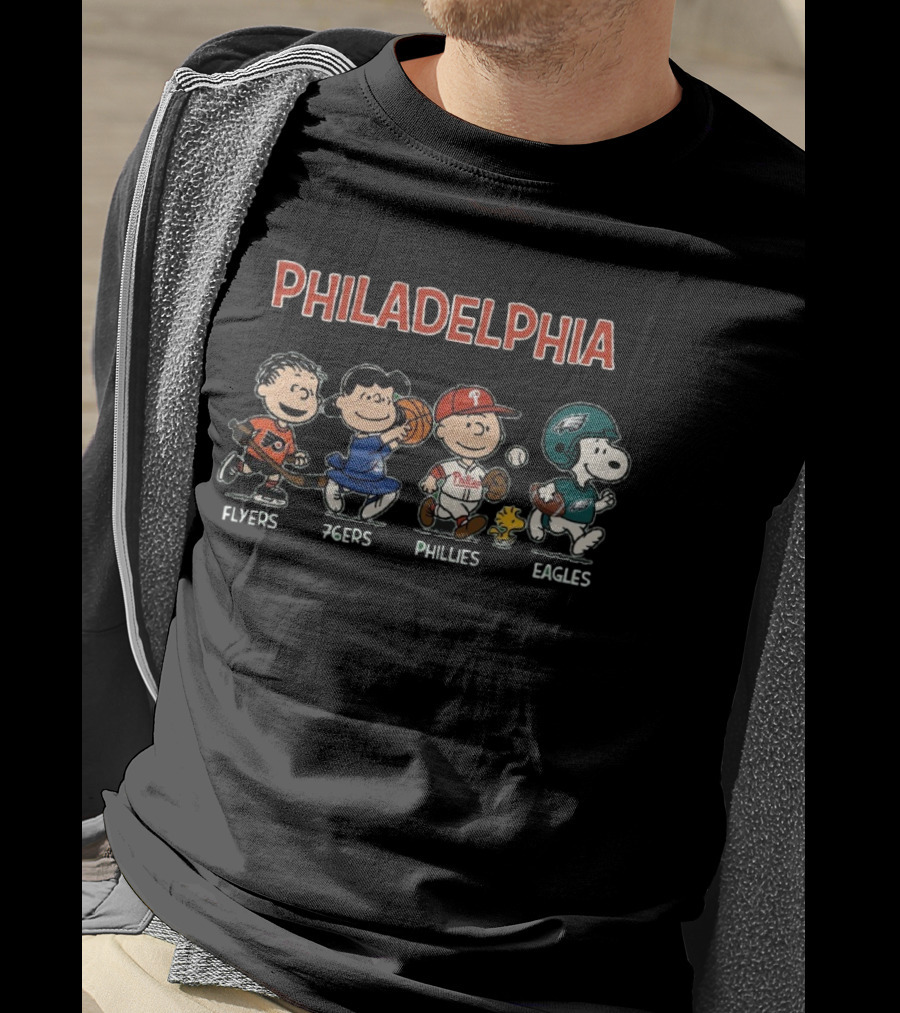 Philadelphia Peanuts Characters Flyers 76ers Phillies Eagles T-Shirt