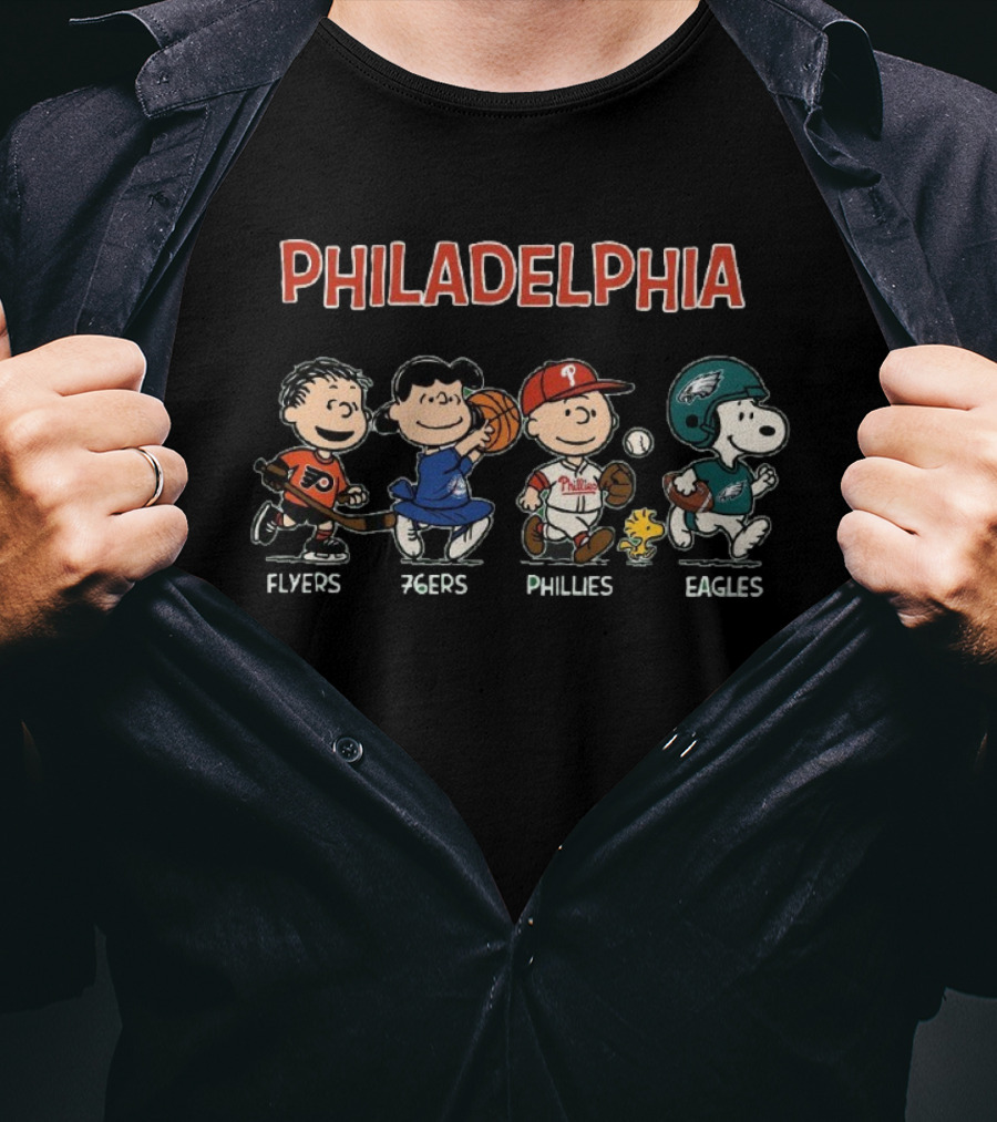 Philadelphia Peanuts Characters Flyers 76ers Phillies Eagles T-Shirt