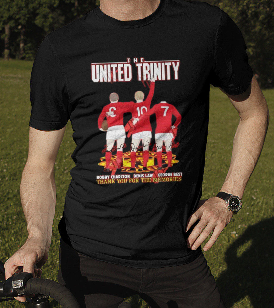 The United Trinity Bobby Charlton Denis Law George Best Thank You For The Memories T-Shirt
