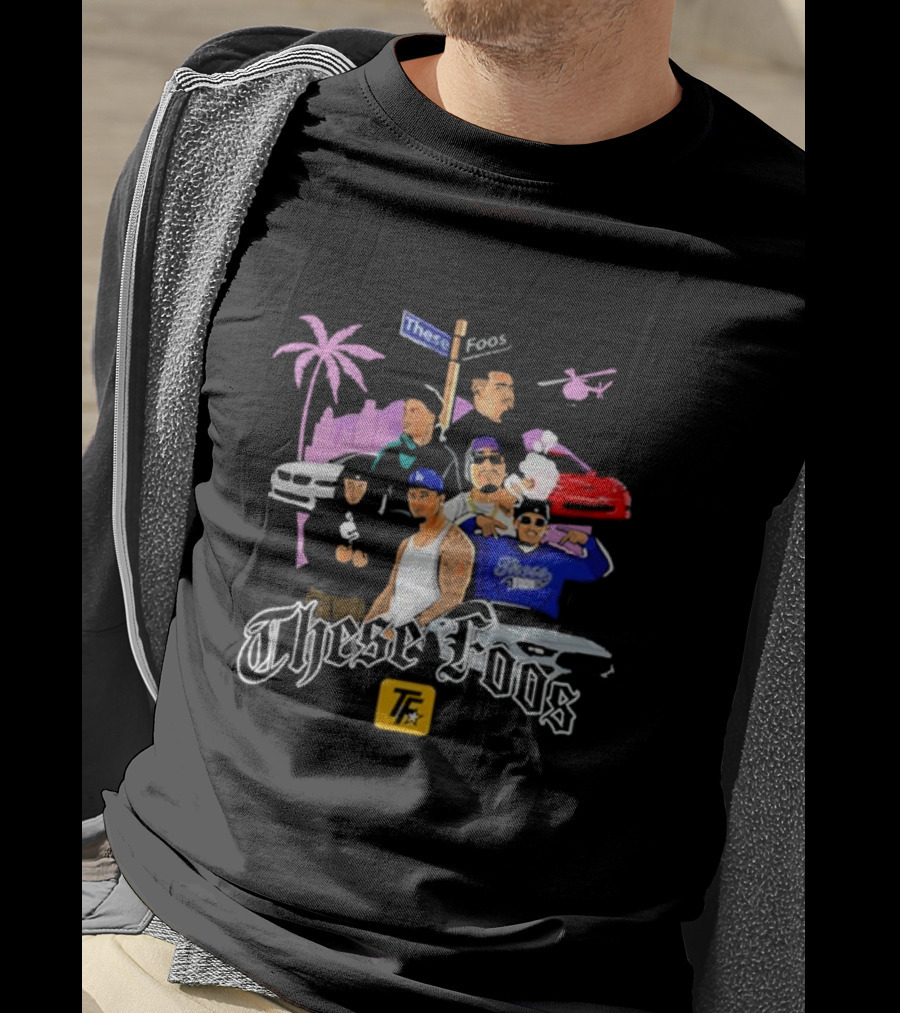 These Foos Street Style San Andreas Characters Palm Tree Helicopter Cars T-Shirt