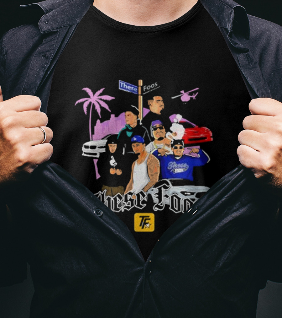 These Foos Street Style San Andreas Characters Palm Tree Helicopter Cars T-Shirt