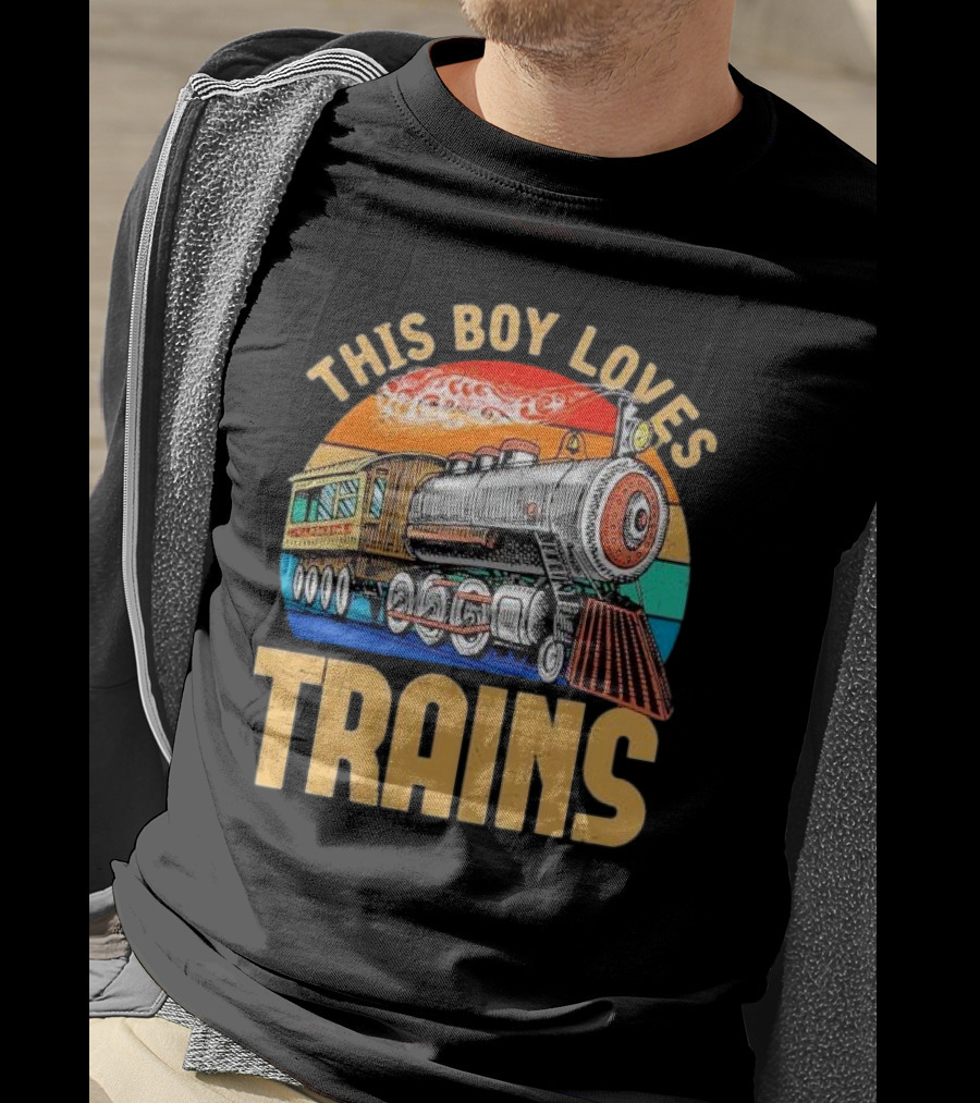 This Boy Loves Trains Vintage Steam Locomotive Railroad Enthusiast T-Shirt