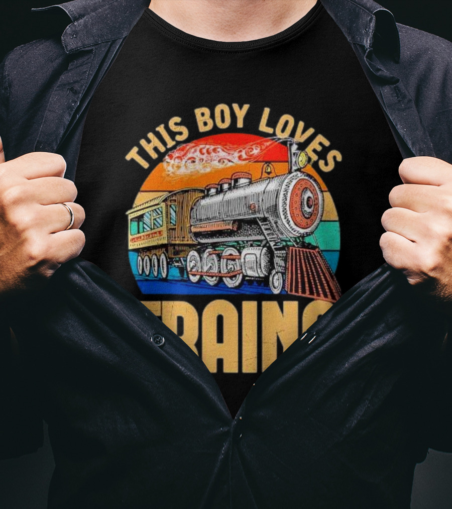 This Boy Loves Trains Vintage Steam Locomotive Railroad Enthusiast T-Shirt