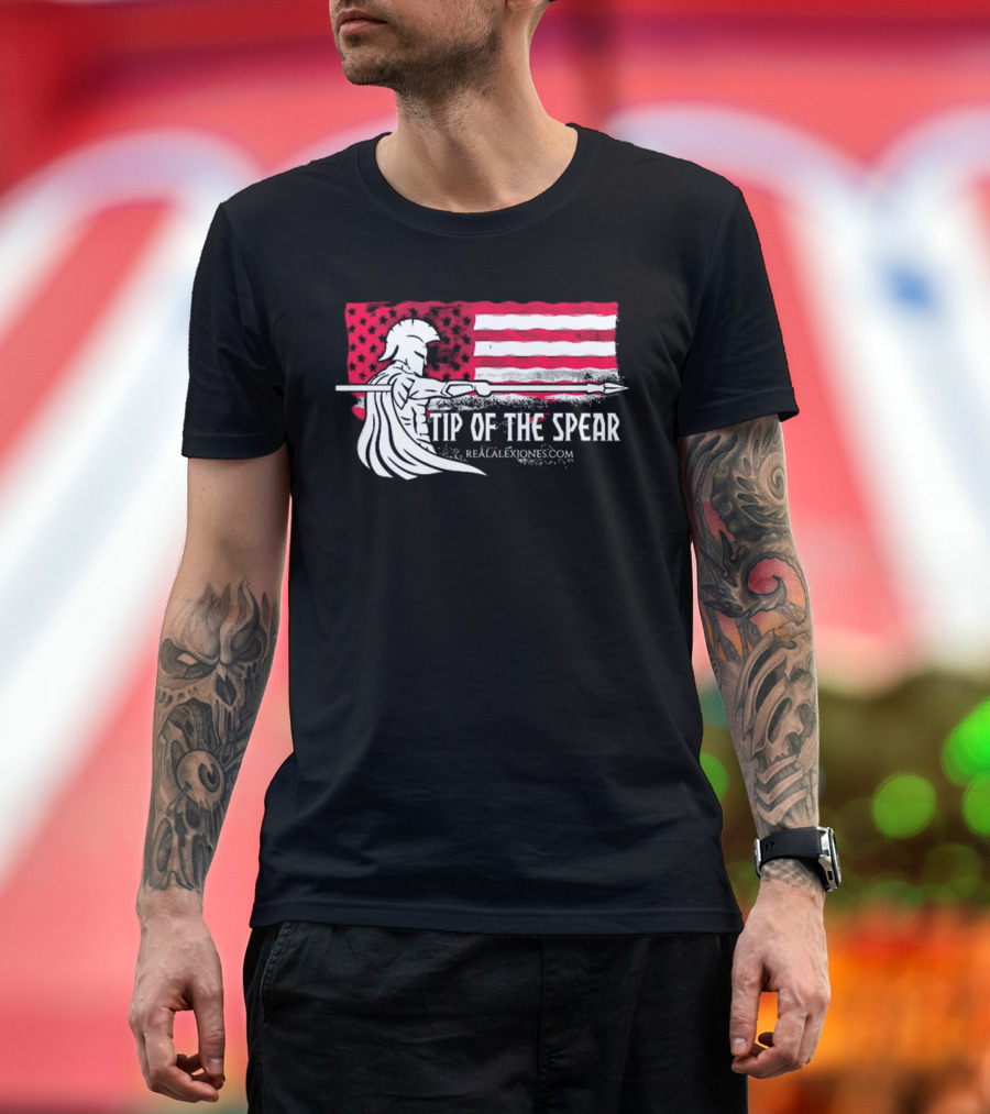 Tip Of The Spear Spartans American Flag RealAlexJones.com T-Shirt