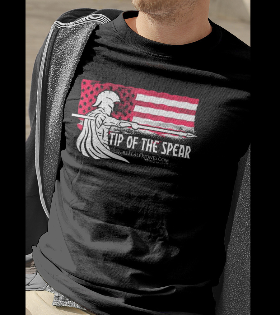 Tip Of The Spear Spartans American Flag RealAlexJones.com T-Shirt