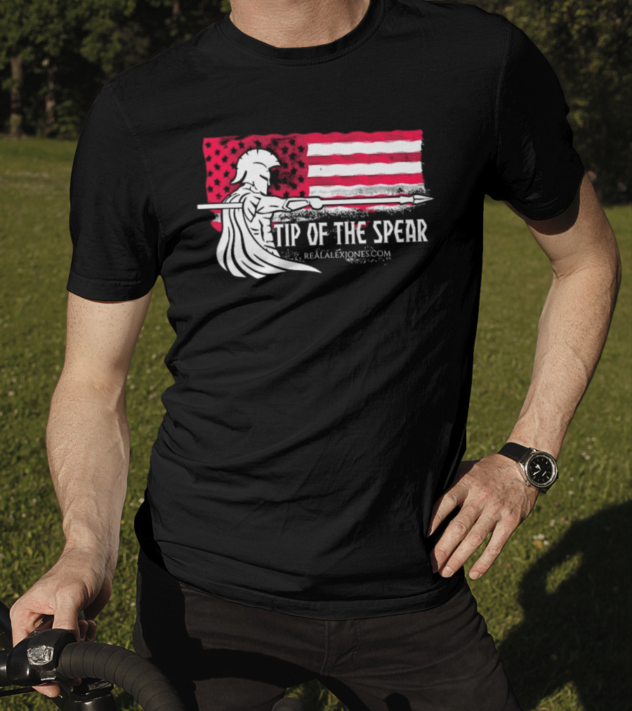 Tip Of The Spear Spartans American Flag RealAlexJones.com T-Shirt