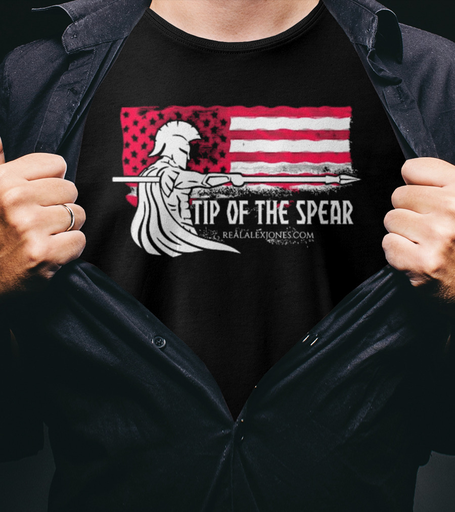 Tip Of The Spear Spartans American Flag RealAlexJones.com T-Shirt