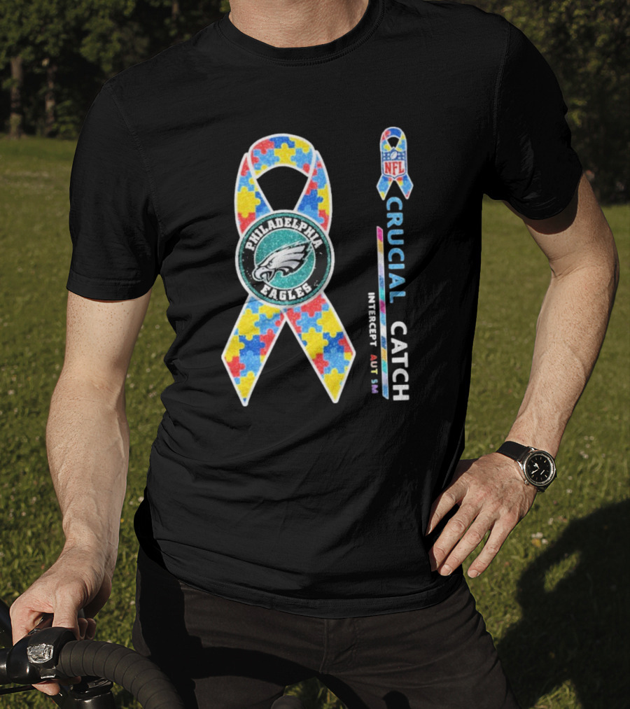 Philadelphia Eagles Autism Awareness Crucial Catch NFL Puzzle Ribbon T-Shirt
