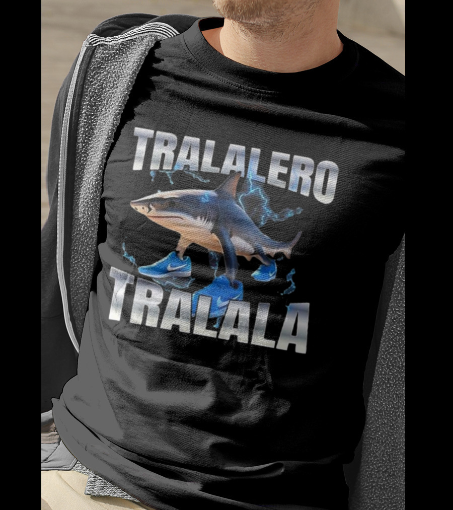 Tralalero Tralala Shark Wearing Blue Nike Shoes With Lightning T-Shirt