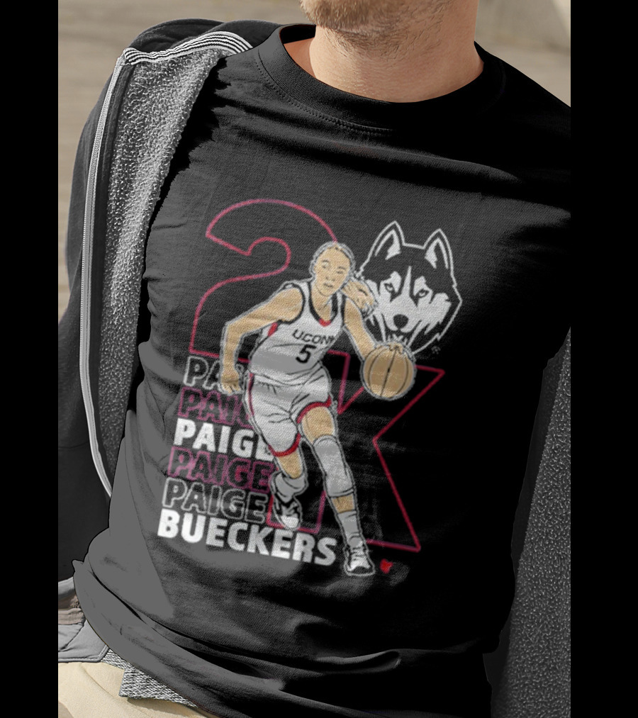 UConn Basketball Paige Bueckers 2K Athlete Silhouette And Husky Mascot T-Shirt