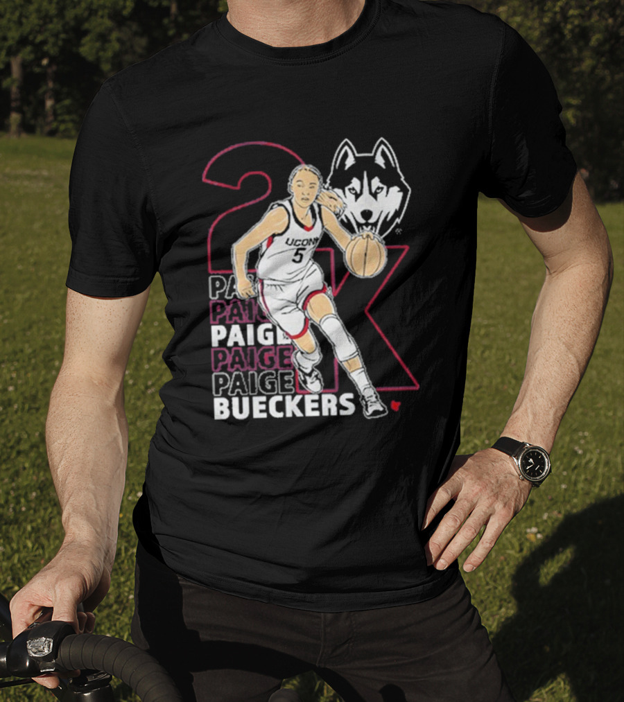 UConn Basketball Paige Bueckers 2K Athlete Silhouette And Husky Mascot T-Shirt