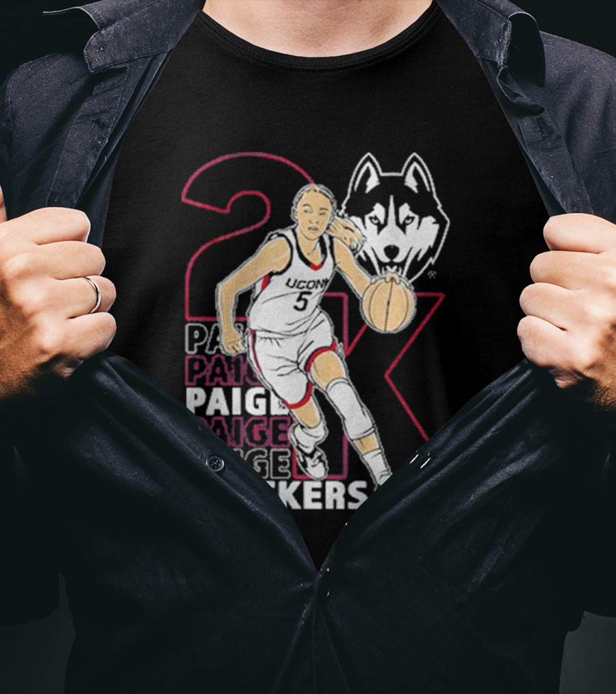 UConn Basketball Paige Bueckers 2K Athlete Silhouette And Husky Mascot T-Shirt