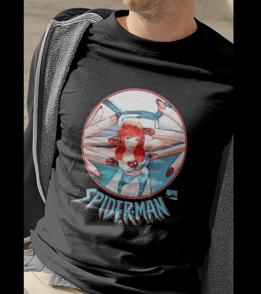 Marvel Comics Spider-Man Cover Girl In Red Hair With Spider Nails T-Shirt