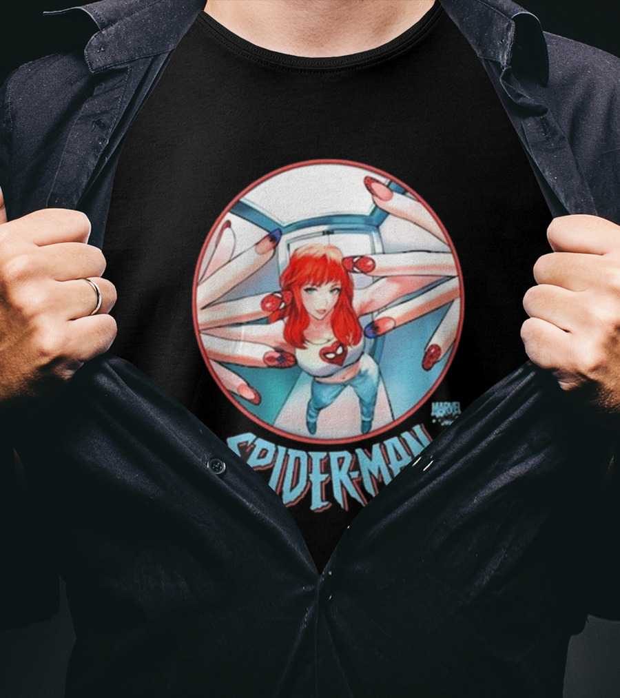 Marvel Comics Spider-Man Cover Girl In Red Hair With Spider Nails T-Shirt