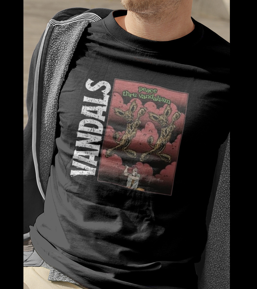 Vandals Peace Thru Vandalism NOFX Dual Skeletons Retro Comic Style T-Shirt
