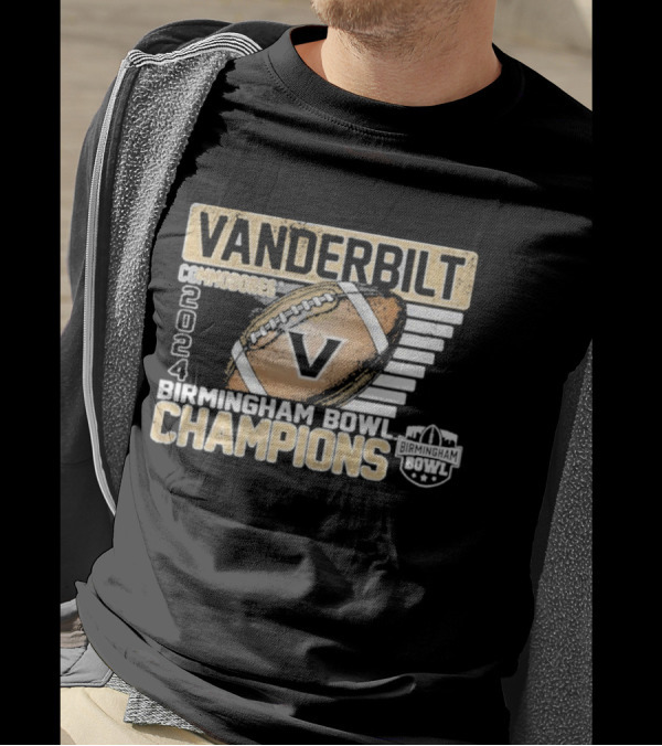 Vanderbilt Commodores 2024 Birmingham Bowl Champions Football V Badge T-Shirt