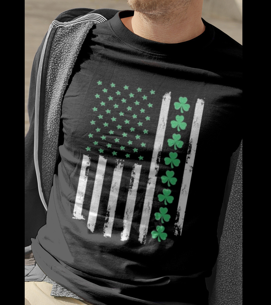Vintage St. Patrick’s Day American Flag Shamrock Stars Stripes T-Shirt