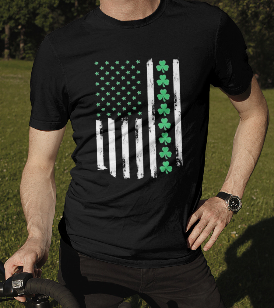 Vintage St. Patrick’s Day American Flag Shamrock Stars Stripes T-Shirt