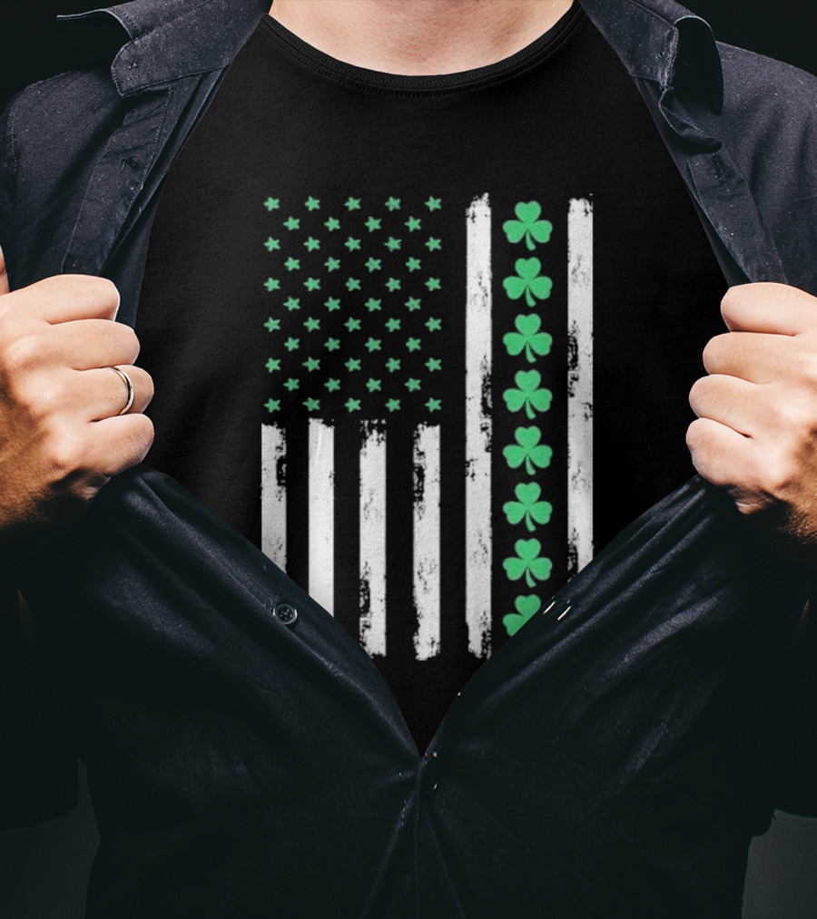 Vintage St. Patrick’s Day American Flag Shamrock Stars Stripes T-Shirt