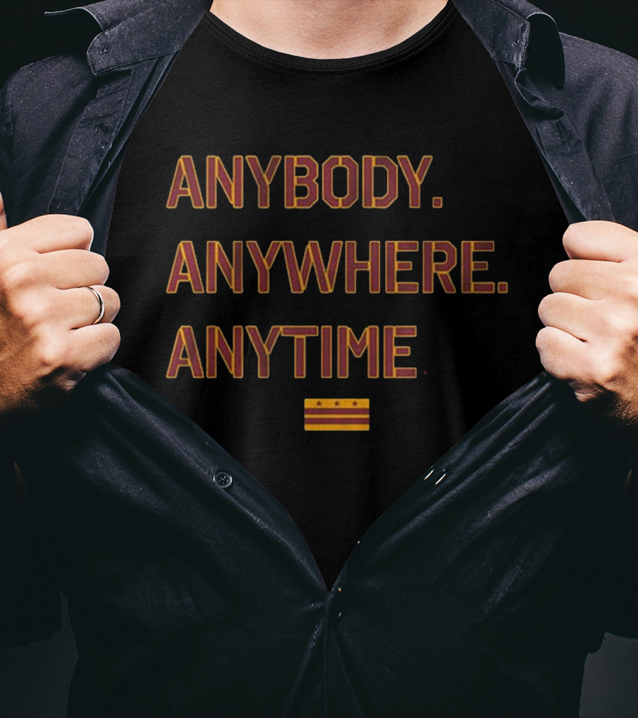 Washington Football Anybody Anywhere Anytime Burgundy Gold Stripes Stars T-Shirt