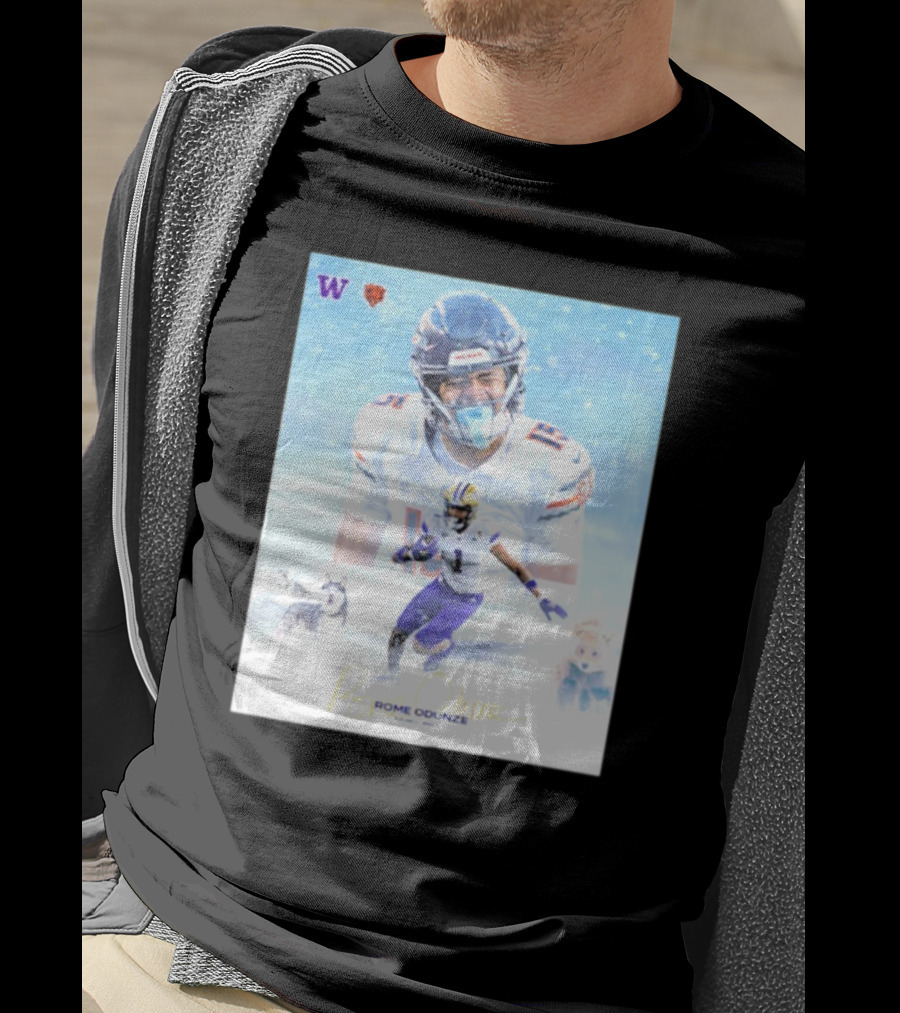 Washington Huskies Chicago Bears Rome Odunze Autographed Pick 9 T-Shirt