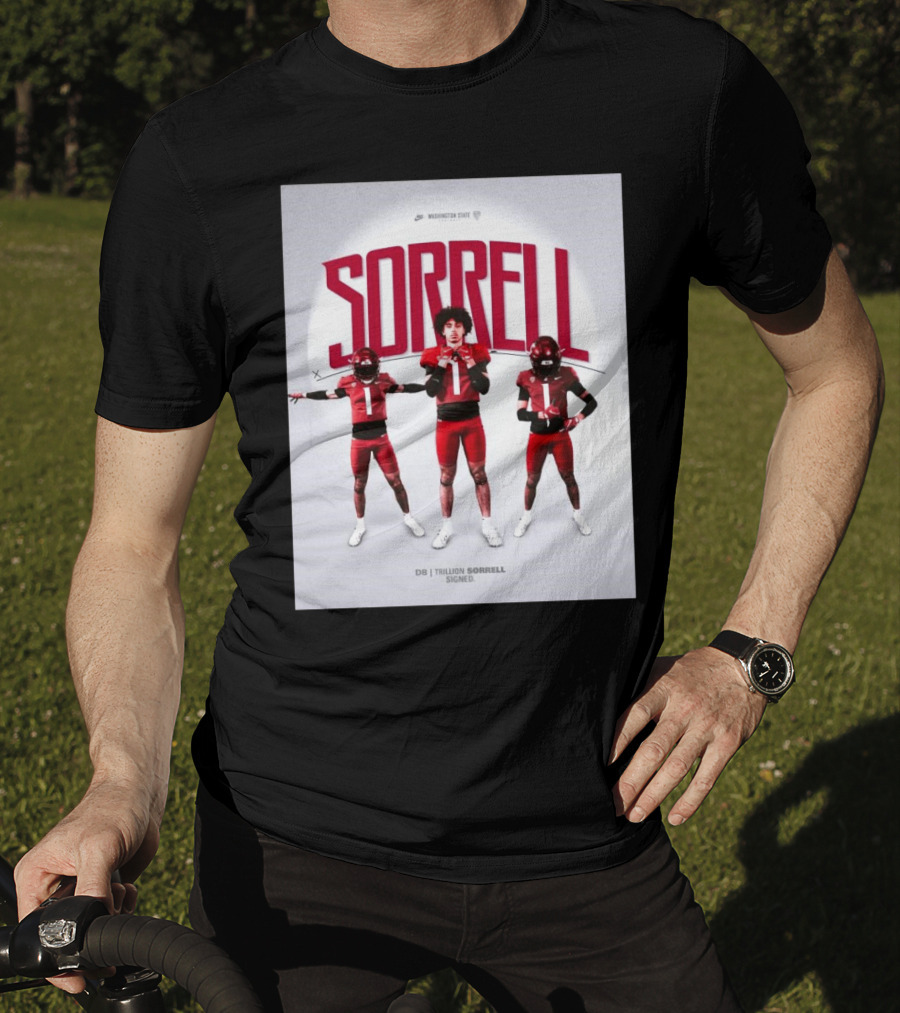 Washington State Cougars Sorrell DB Trillion Signed Football Palouse T-Shirt
