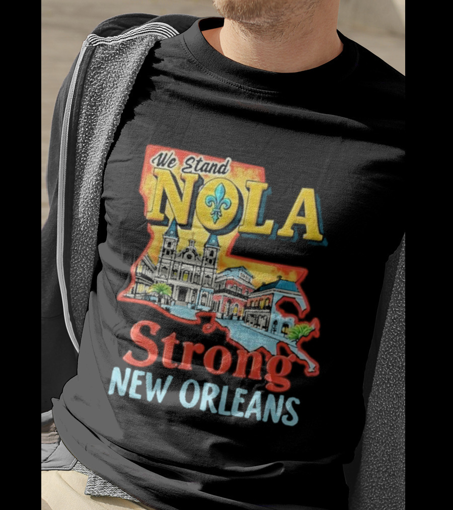We Stand NOLA Strong New Orleans Fleur-de-lis Map Iconique T-Shirt