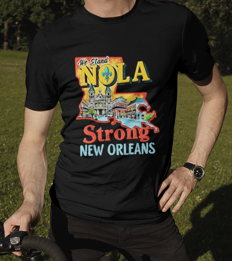 We Stand NOLA Strong New Orleans Fleur-de-lis Map Iconique T-Shirt