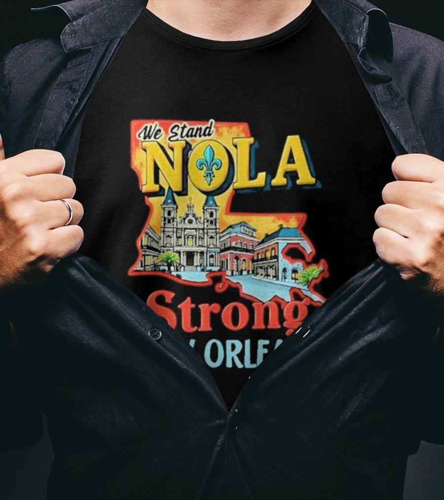 We Stand NOLA Strong New Orleans Fleur-de-lis Map Iconique T-Shirt