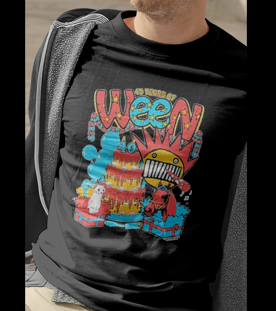 Ween 40 Years Of Celebration With Balloons And Colorful Cake T-Shirt
