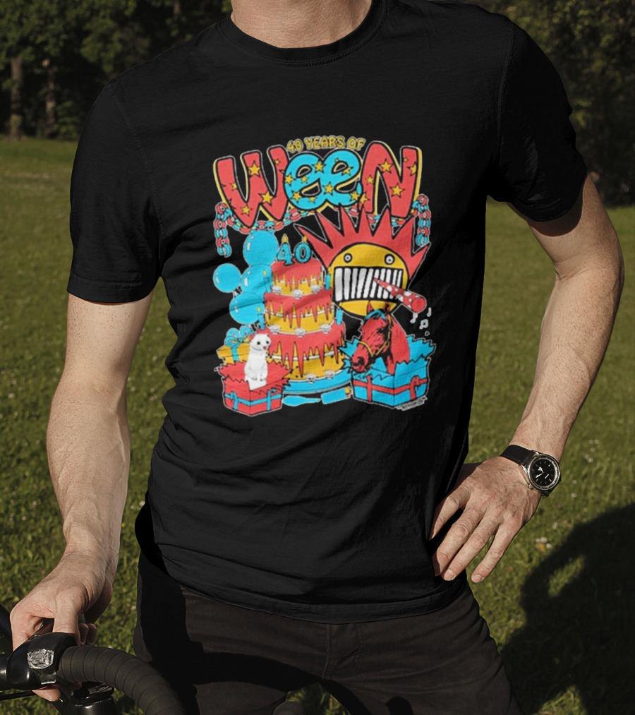 Ween 40 Years Of Celebration With Balloons And Colorful Cake T-Shirt