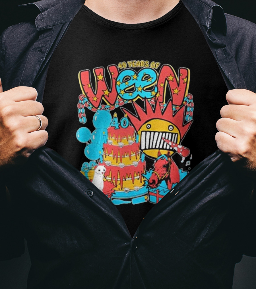 Ween 40 Years Of Celebration With Balloons And Colorful Cake T-Shirt