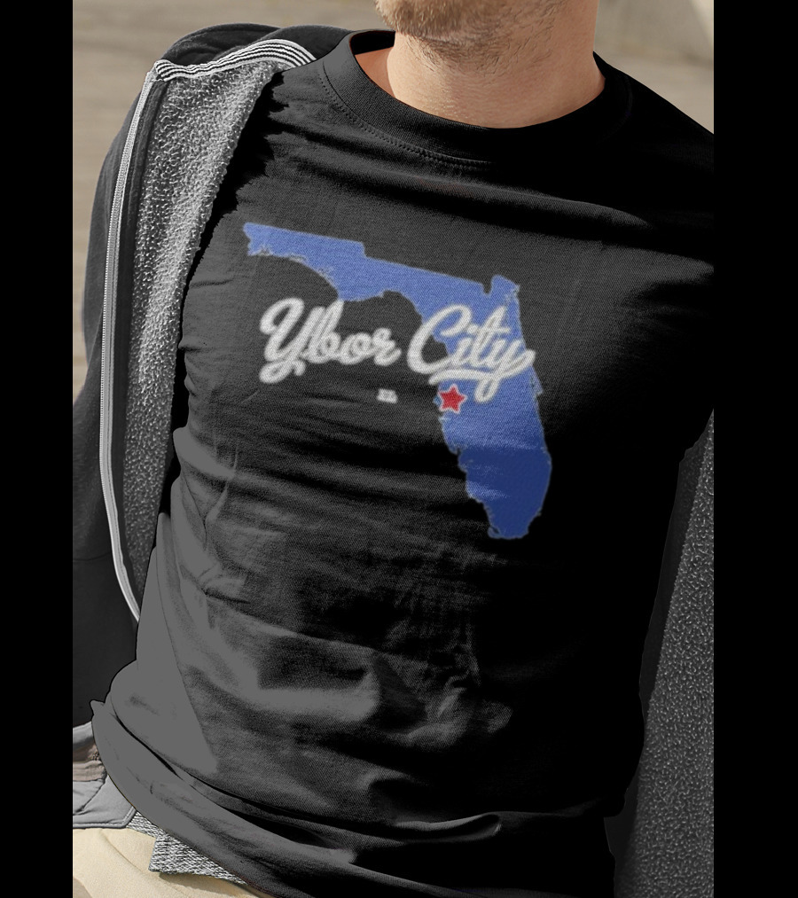Ybor City Florida Map With Red Star Tampa Fl T-Shirt