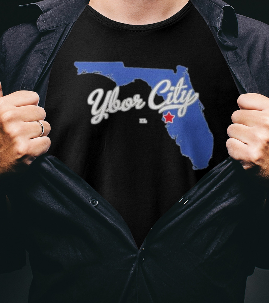 Ybor City Florida Map With Red Star Tampa Fl T-Shirt