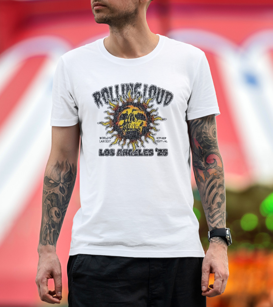 Rolling Loud Los Angeles 2025 Skull Sunburst Graphic T-Shirt