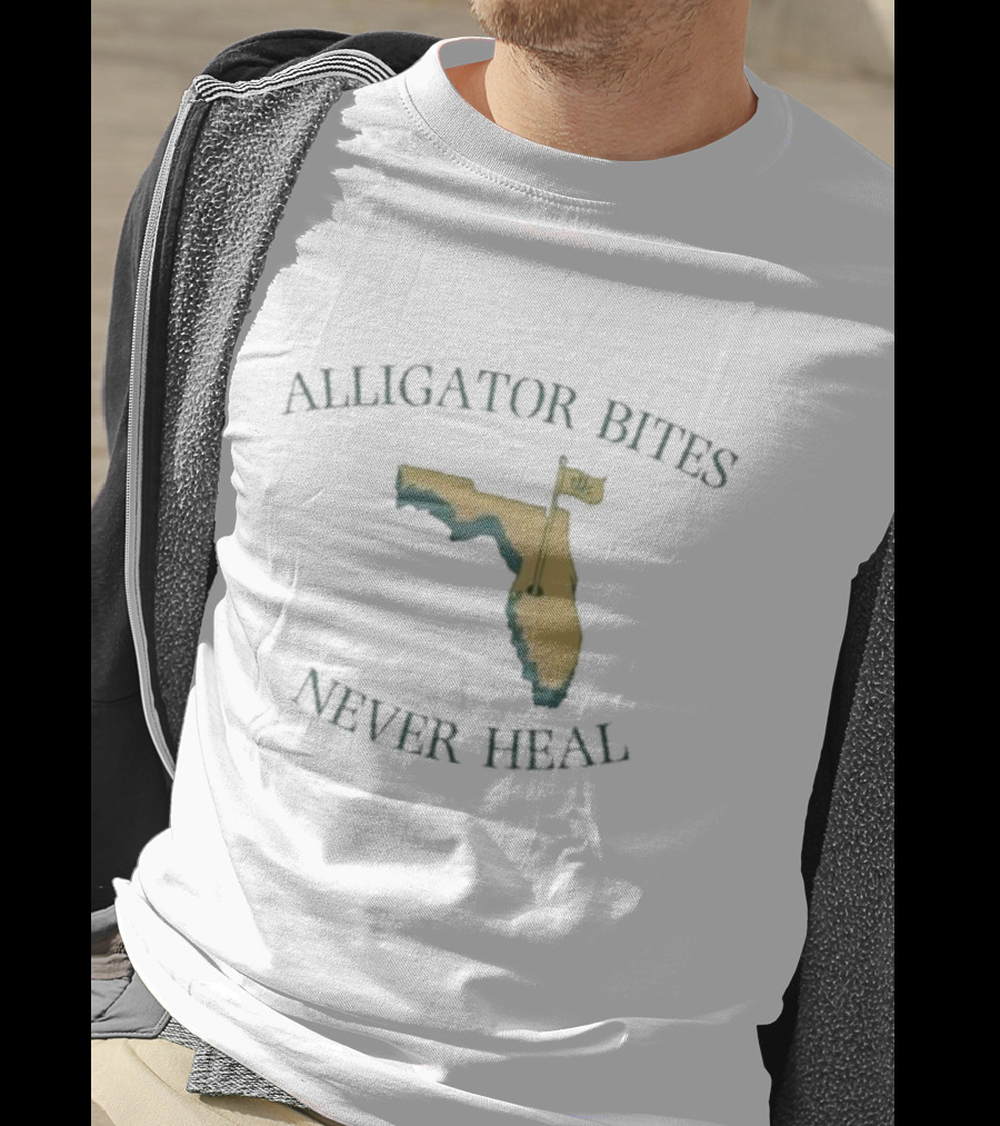 Alligator Bites Never Heal Florida Map With Flag T-Shirt