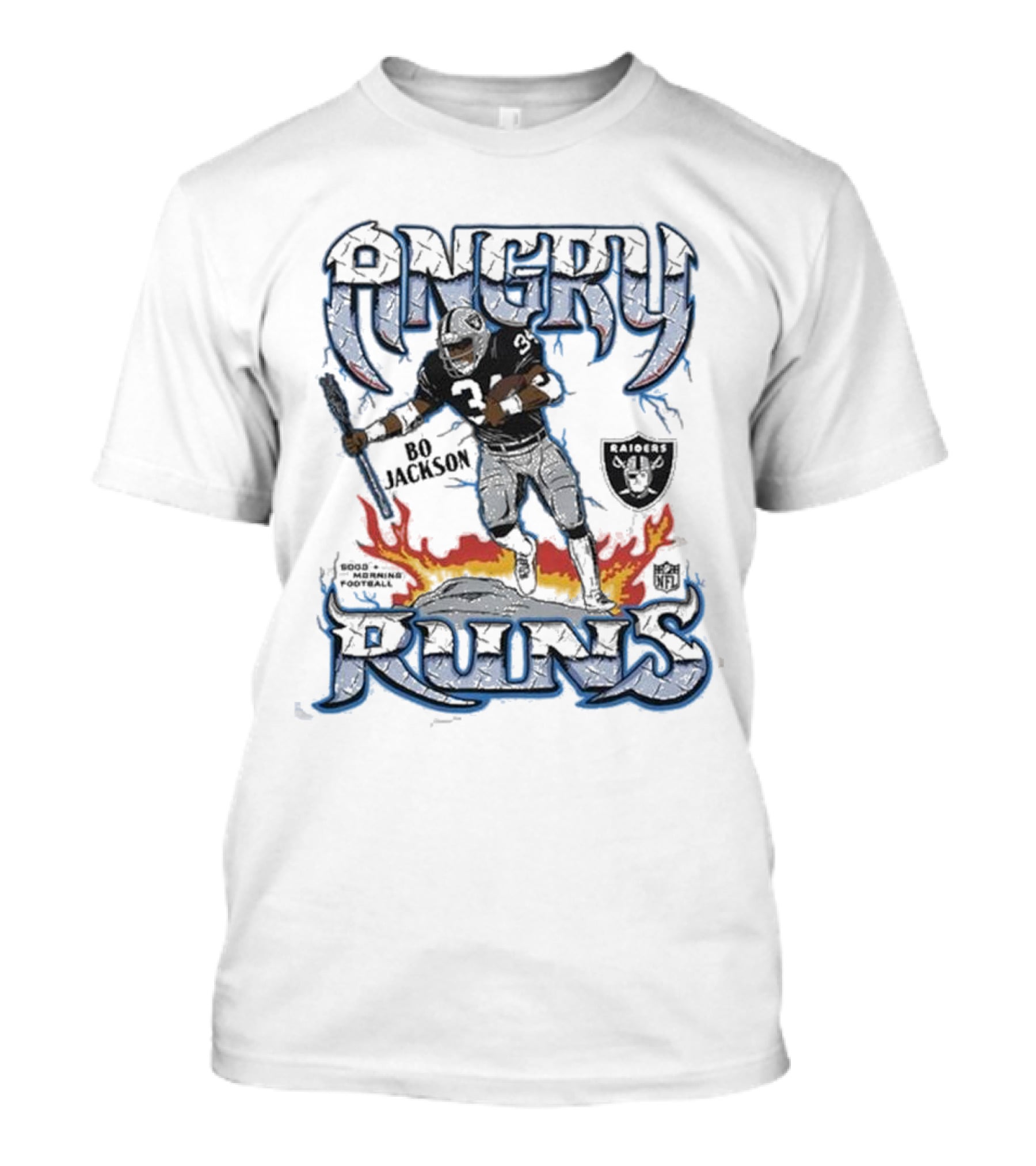 Angry Runs Raiders Bo Jackson Fire And Shield T-Shirt