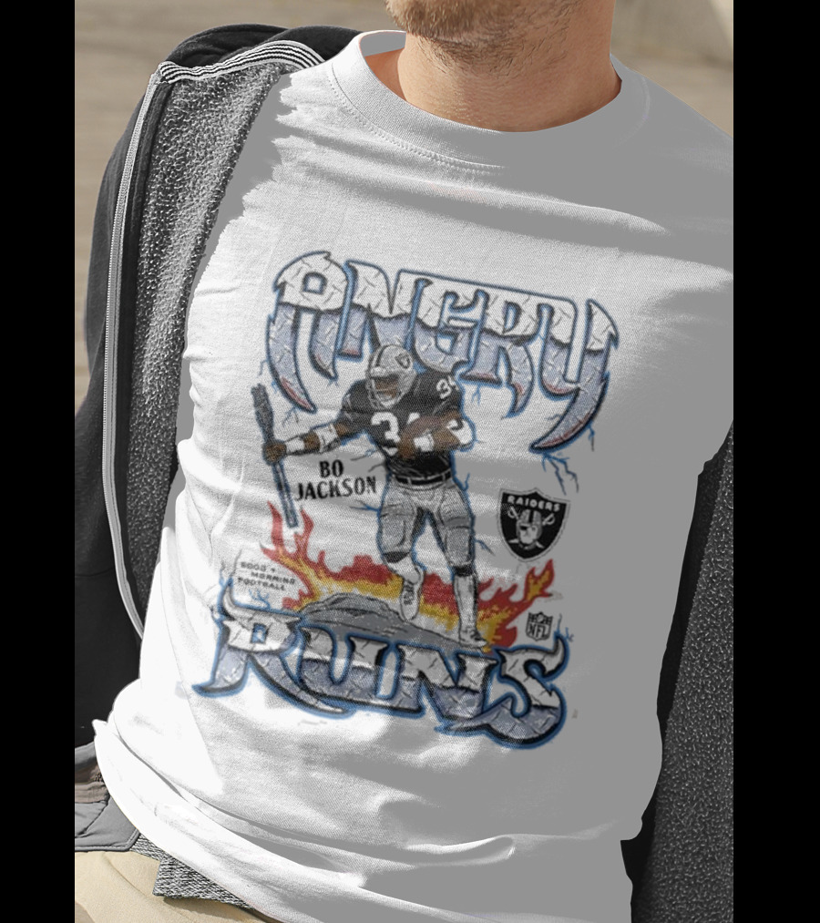 Angry Runs Raiders Bo Jackson Fire And Shield T-Shirt