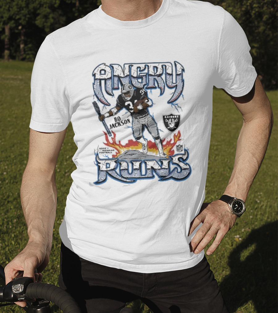Angry Runs Raiders Bo Jackson Fire And Shield T-Shirt