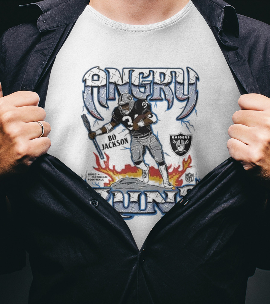 Angry Runs Raiders Bo Jackson Fire And Shield T-Shirt