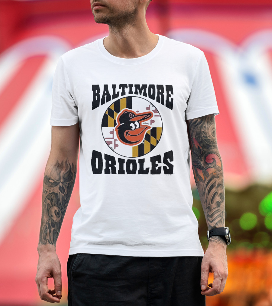 Baltimore Orioles Homage Hyper Local Tri-Blend Bird and Maryland Flag T-Shirt