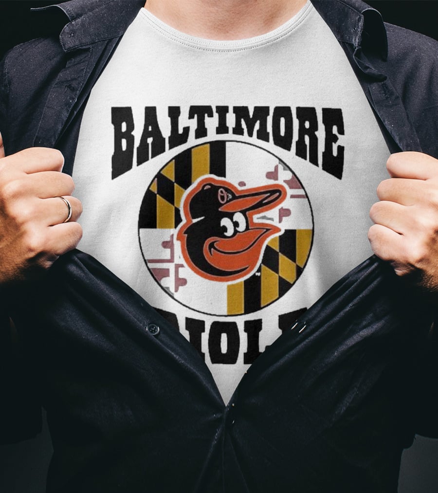 Baltimore Orioles Homage Hyper Local Tri-Blend Bird And Maryland Flag T-Shirt