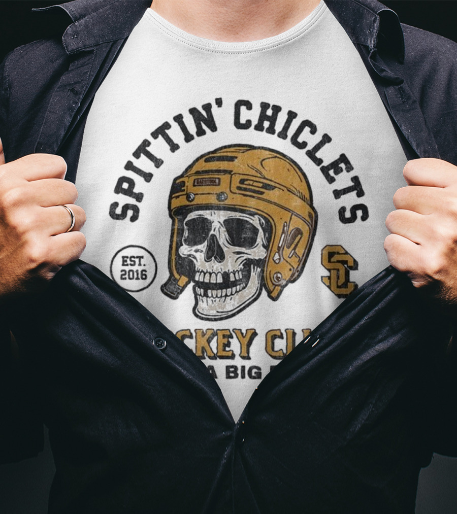 Barstool Sports Merch Spittin’ Chiclets Skull Helmet 2016 Hockey Club Not A Big Deal T-Shirt