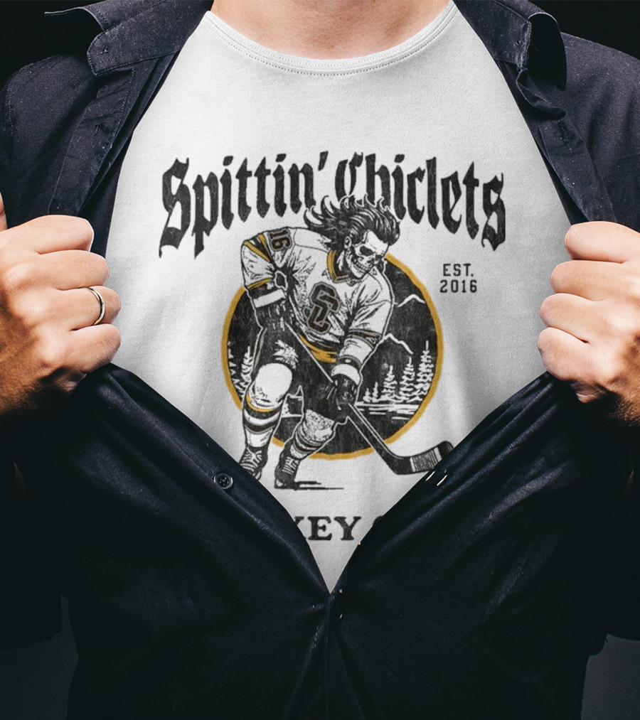 Barstool Sports Merch Spittin' Chiclets Hockey Club Skullet T-Shirt