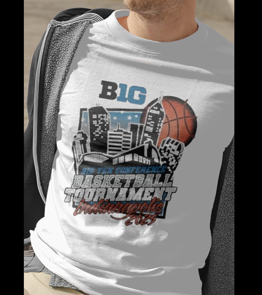 Big Ten Conference Basketball Tournament Indianapolis 2025 City Skyline Basketball Urban Scene T-Shirt